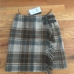 Weekend Max Mara Plaid Wool Blend Skirt with Buckle Accents